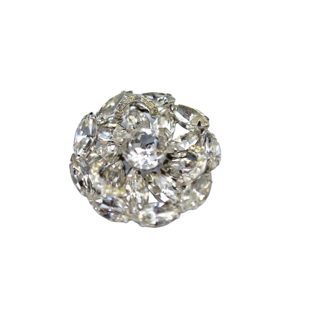 Eisenberg Vintage Crystal Flower Brooch Pin Prong Rhinestone Signed 1950s Bin1
